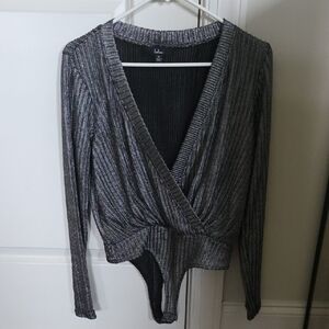Silver and Black Long Sleeve Bodysuit